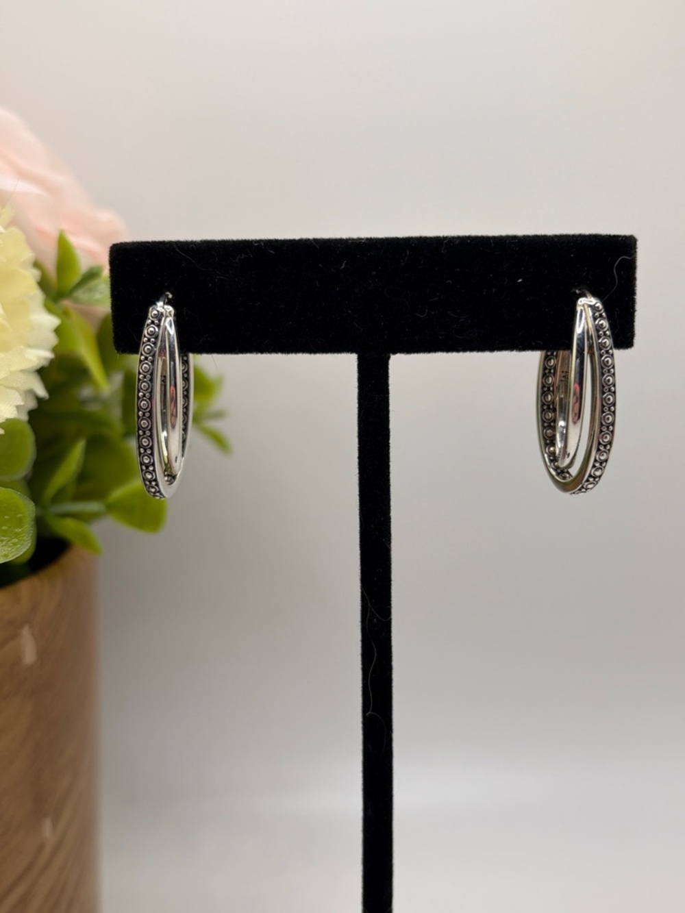 JAI Sterling Silver Double Hoop Kalahari Textured Earrings